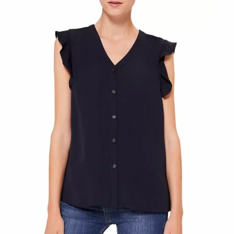 Top * | Cheap Hobbs London Laura Flutter Trim Blouse Navy