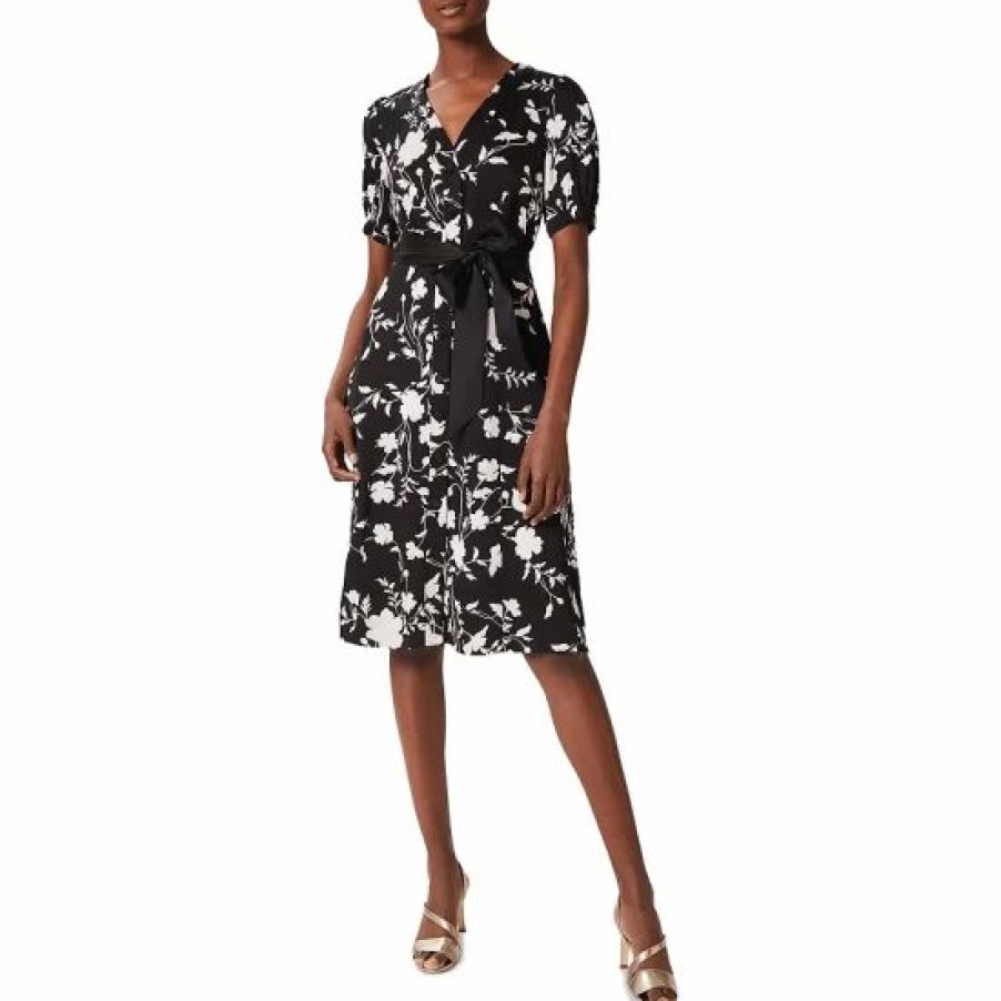 Dress * | Budget Hobbs London Indah Printed Shirt Dress Black Cream