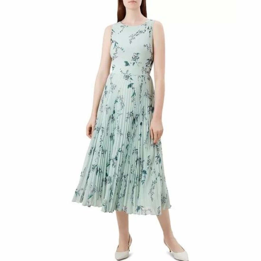 Dress * | New Hobbs London Celeste Pleated Floral Midi Dress Mint Multi