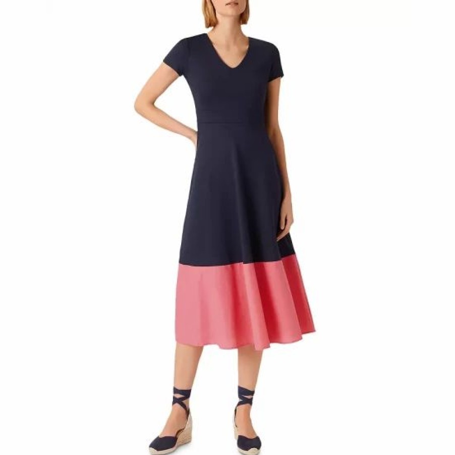 Dress * | Promo Hobbs London Evangeline Dress Navy/Rouge Pink