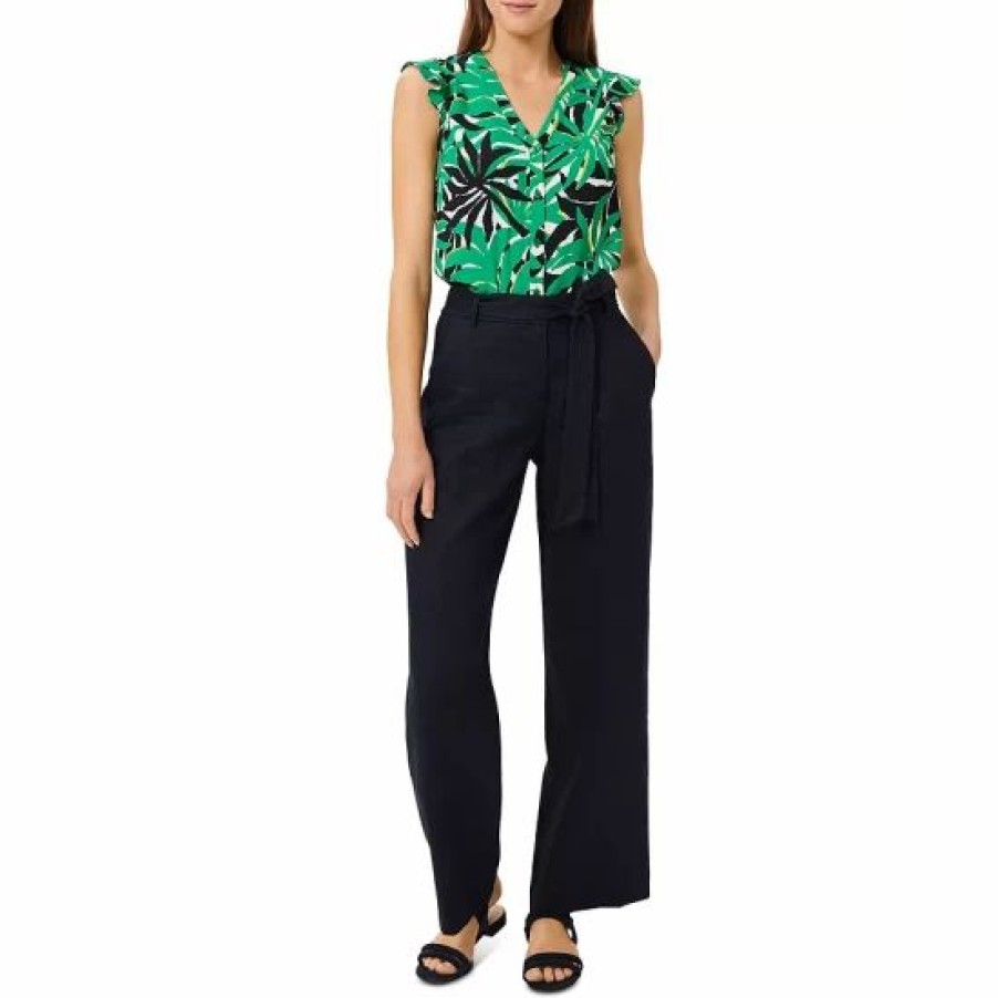 Pants * | Cheapest Hobbs London Jacqui Wide Leg Linen Trousers Navy