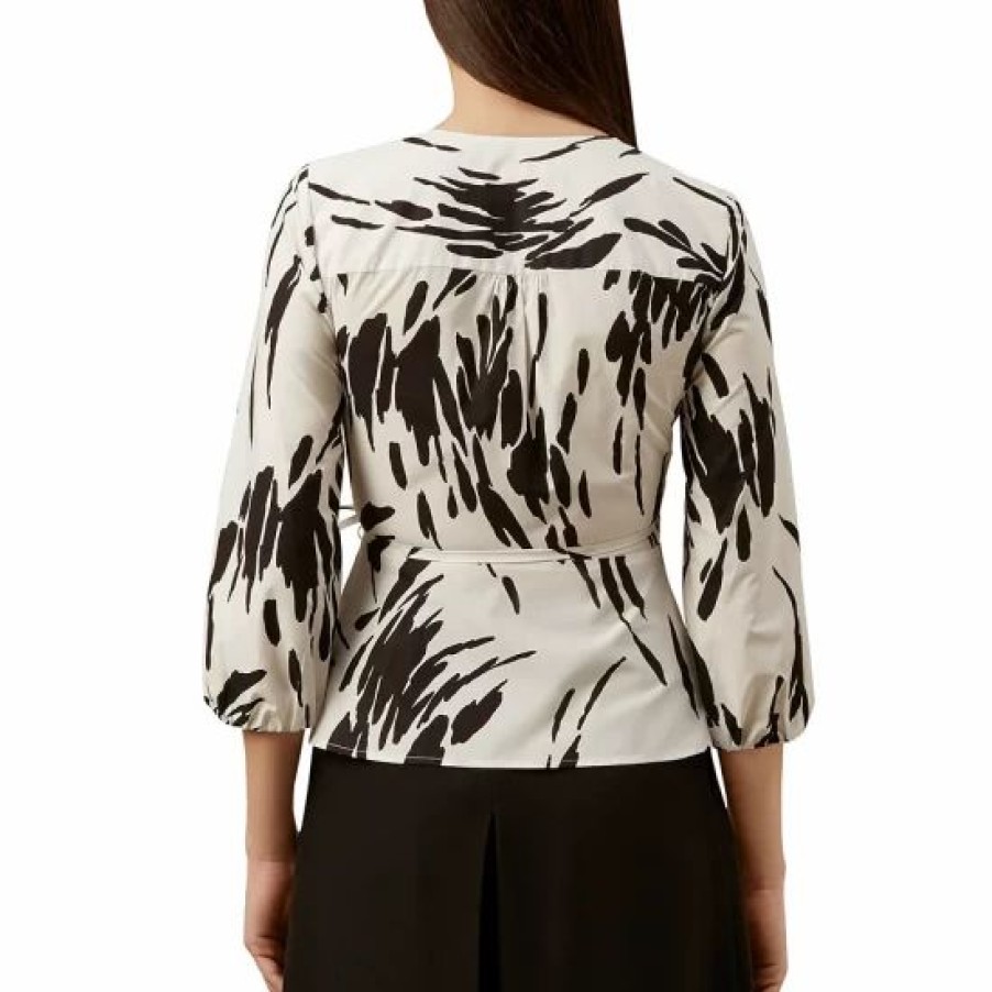 Top * | Flash Sale Hobbs London Amara Printed Wrap Top Black/Ivory