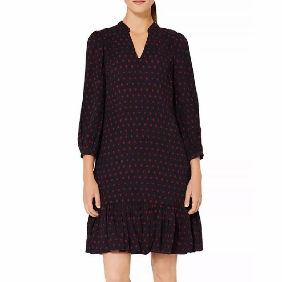 Dress * | Wholesale Hobbs London Erin Square Print Dress Navy/Merlot