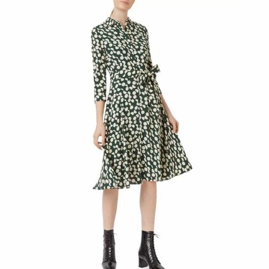 Dress * | Wholesale Hobbs London Alex Dot Print Fit & Flare Dress Green Stone