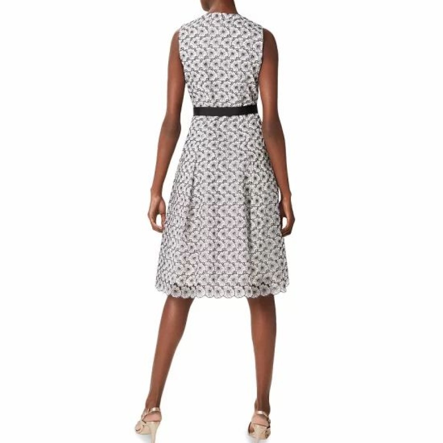 Dress * | Best Pirce Hobbs London Lyra Embroidered Belted Dress Ivory Black