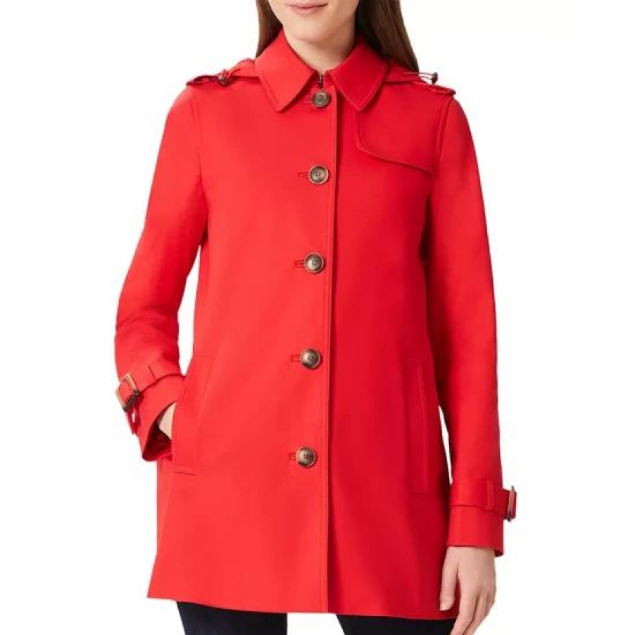 Coat * | Best Deal Hobbs London Chrissie Hooded Trench Coat Geranium Red