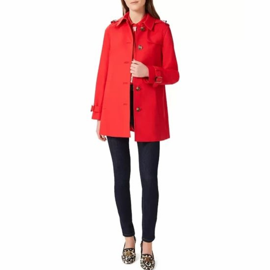 Coat * | Best Deal Hobbs London Chrissie Hooded Trench Coat Geranium Red