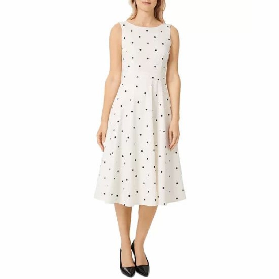 Dress * | Coupon Hobbs London Evelyn Dotted Dress Ivory Navy