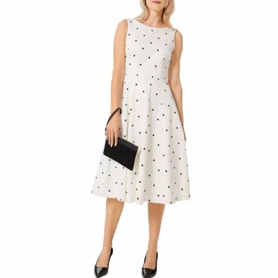 Dress * | Coupon Hobbs London Evelyn Dotted Dress Ivory Navy