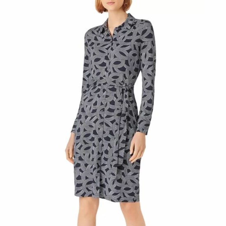 Dress * | Discount Hobbs London Sandrine Classic Shirt Dress Navy Ivory