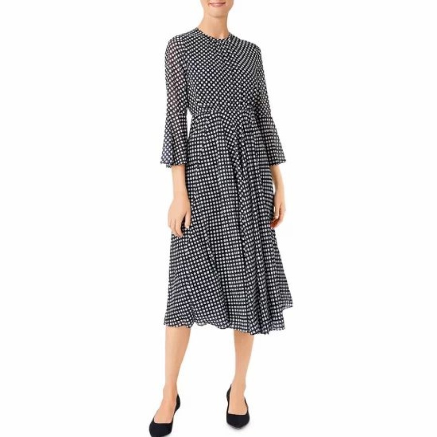 Dress * | Discount Hobbs London Lilia Polka Dot Midi Dress Navy/Ivory