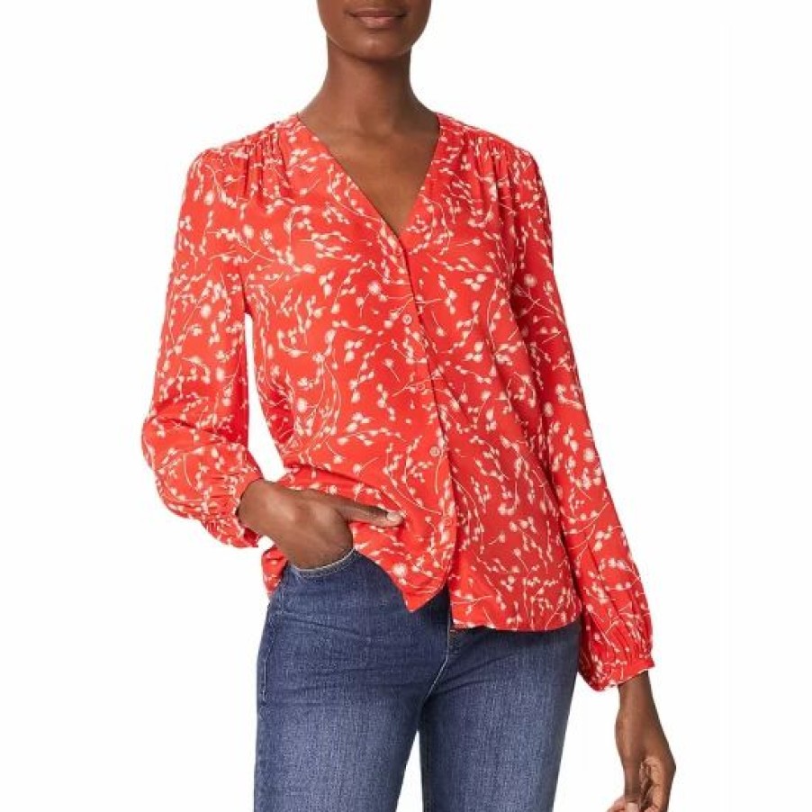 Top * | Cheapest Hobbs London Felicity Blouse Coral Red