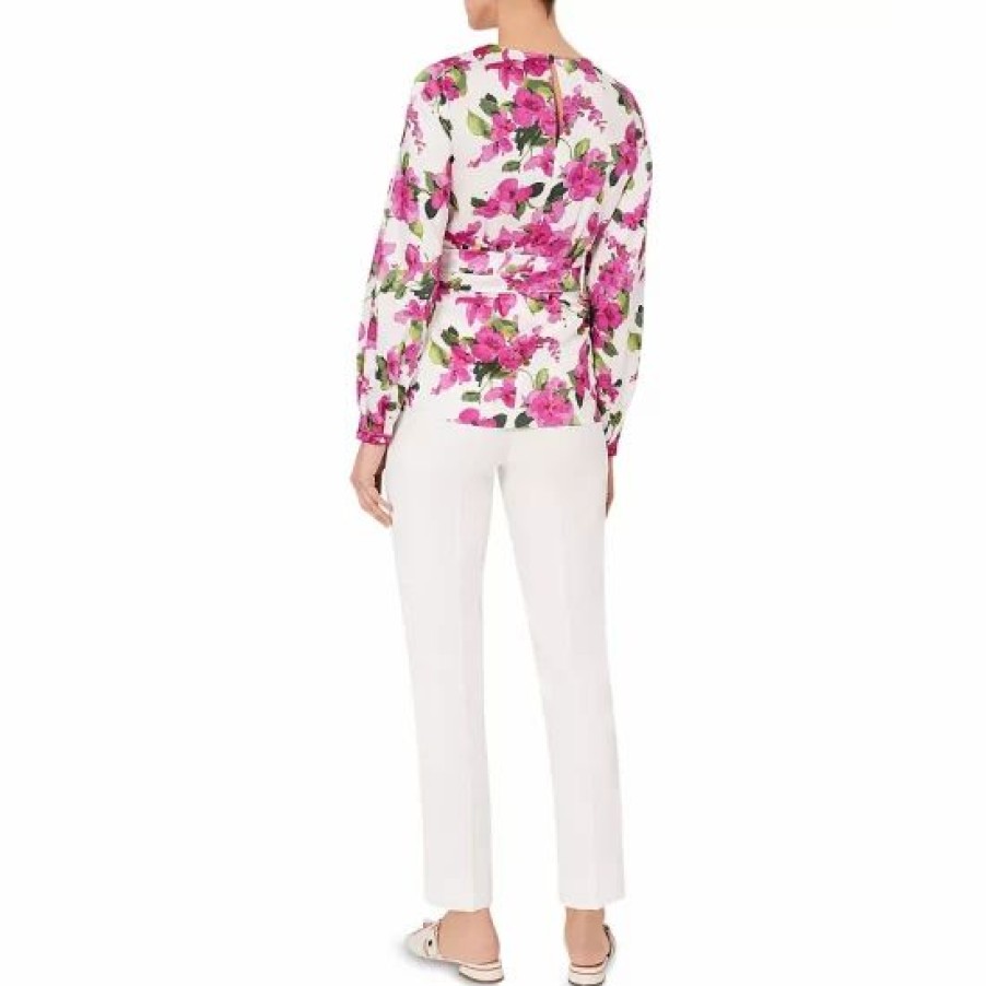 Top * | Flash Sale Hobbs London Rosie Floral Print Belted Top Ivory Fuchsia