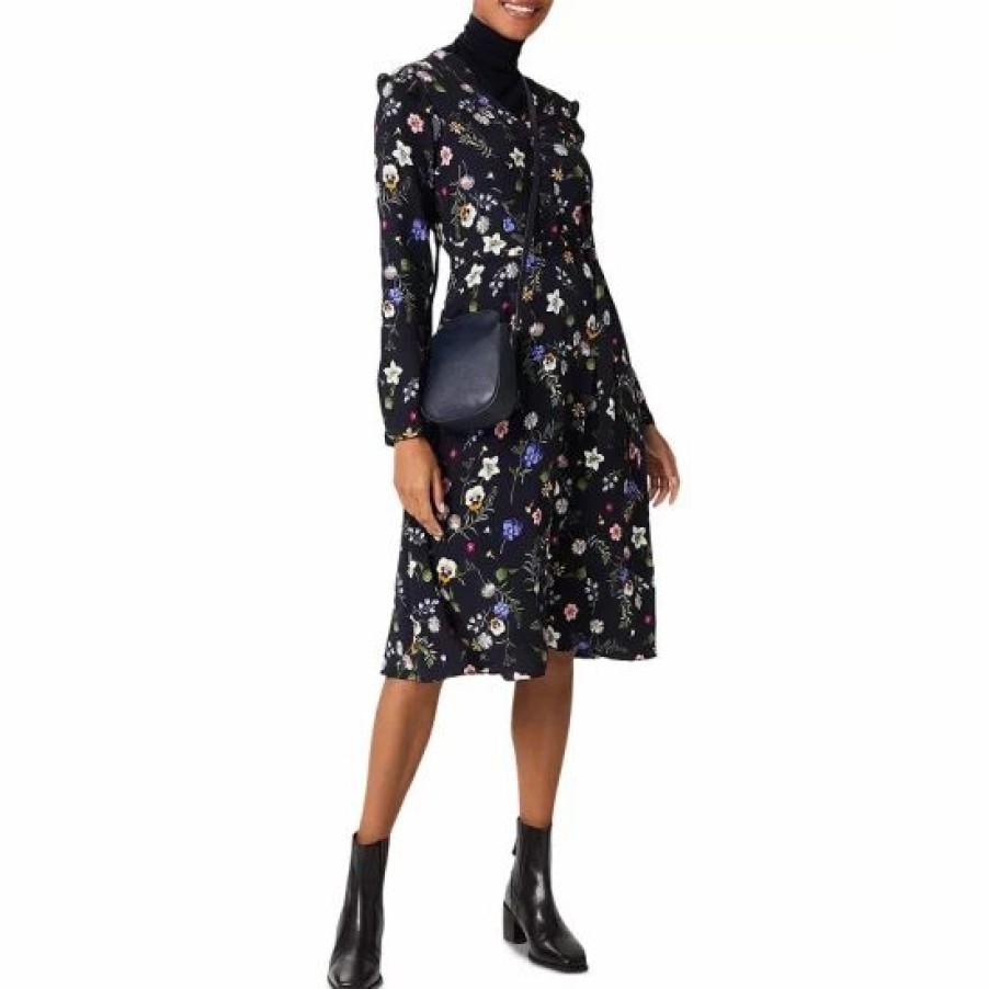 Dress * | Outlet Hobbs London Florentine Floral Print Shirt Dress Navy Multi