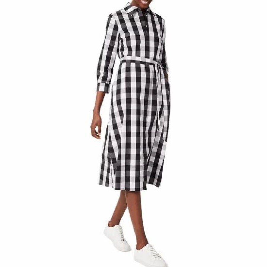 Dress * | Cheapest Hobbs London Ilona Gingham Midi Dress Black White