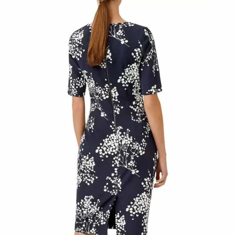 Dress * | Cheapest Hobbs London Astraea Botanical Sheath Dress Navy Ivory