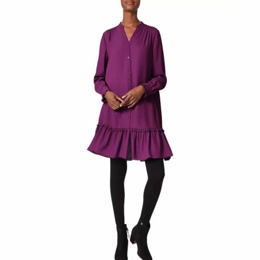 Dress * | Best Pirce Hobbs London Dianna Ruffled Hem Dress Purple