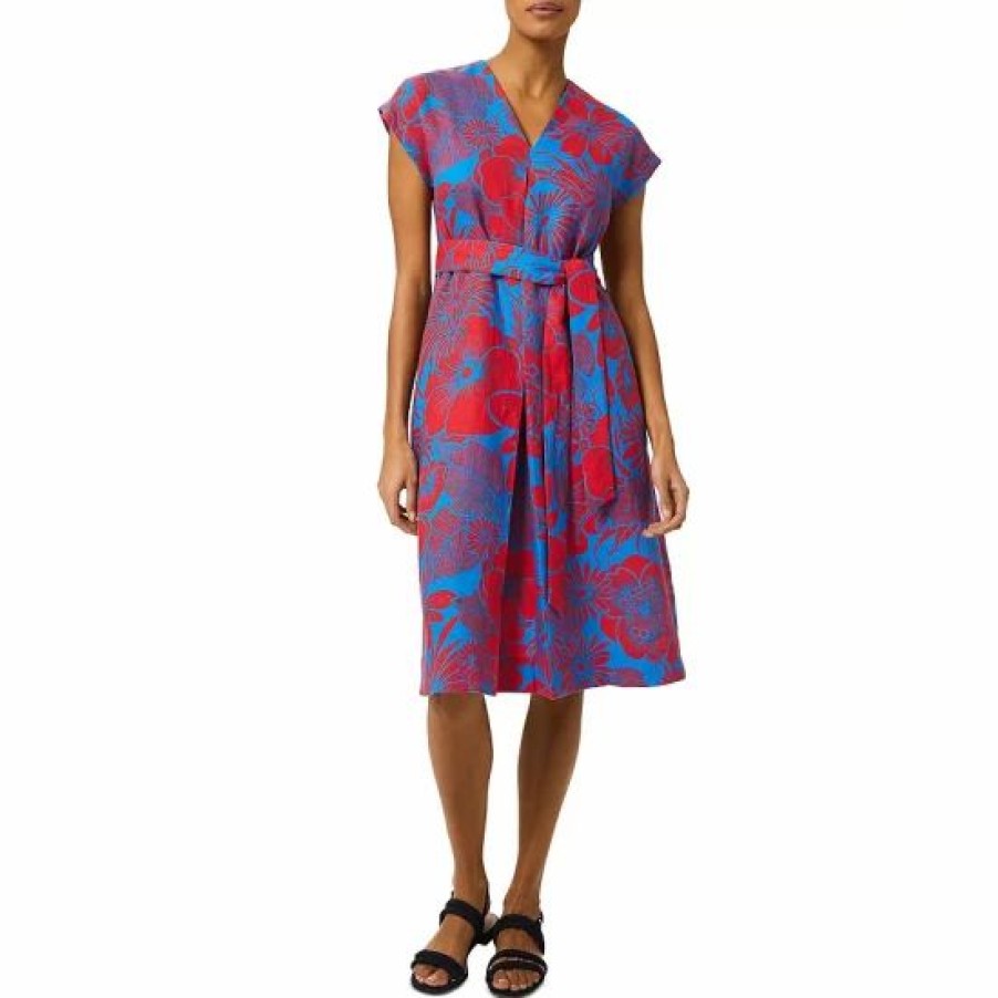 Dress * | New Hobbs London Etty Floral Print Dress Red Azure