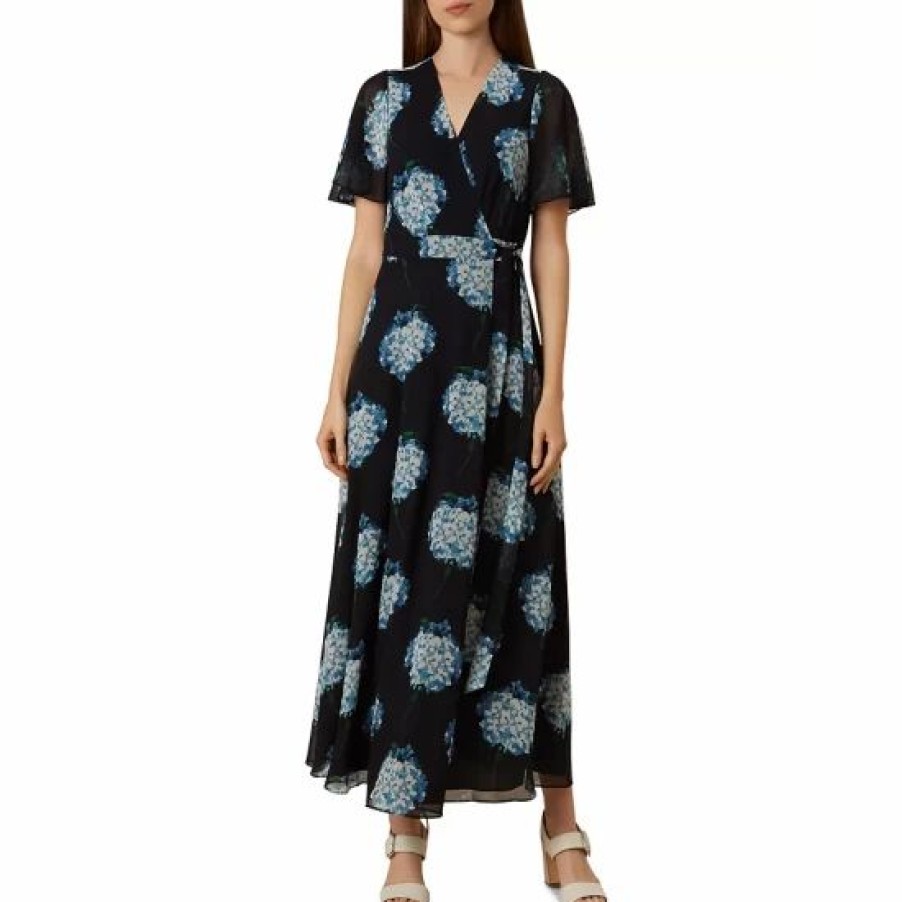 Dress * | Best Deal Hobbs London Hydrangea Maxi Wrap Dress Midnight Multi