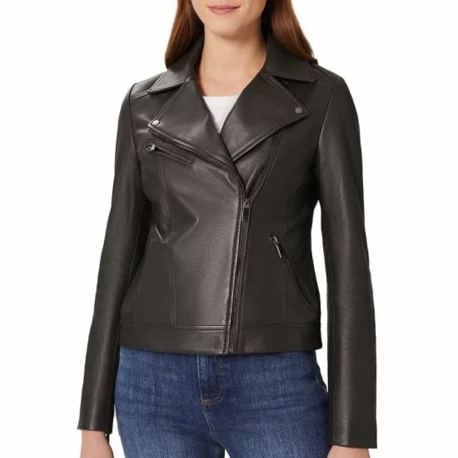 Jacket * | Best Pirce Hobbs London Dakota Leather Biker Jacket Birch Green